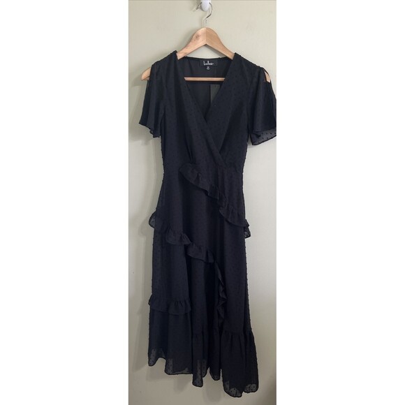 Lulus Black Swiss Dot Ruffled Midi Dress Size Xs NWT - Picture 5 of 11